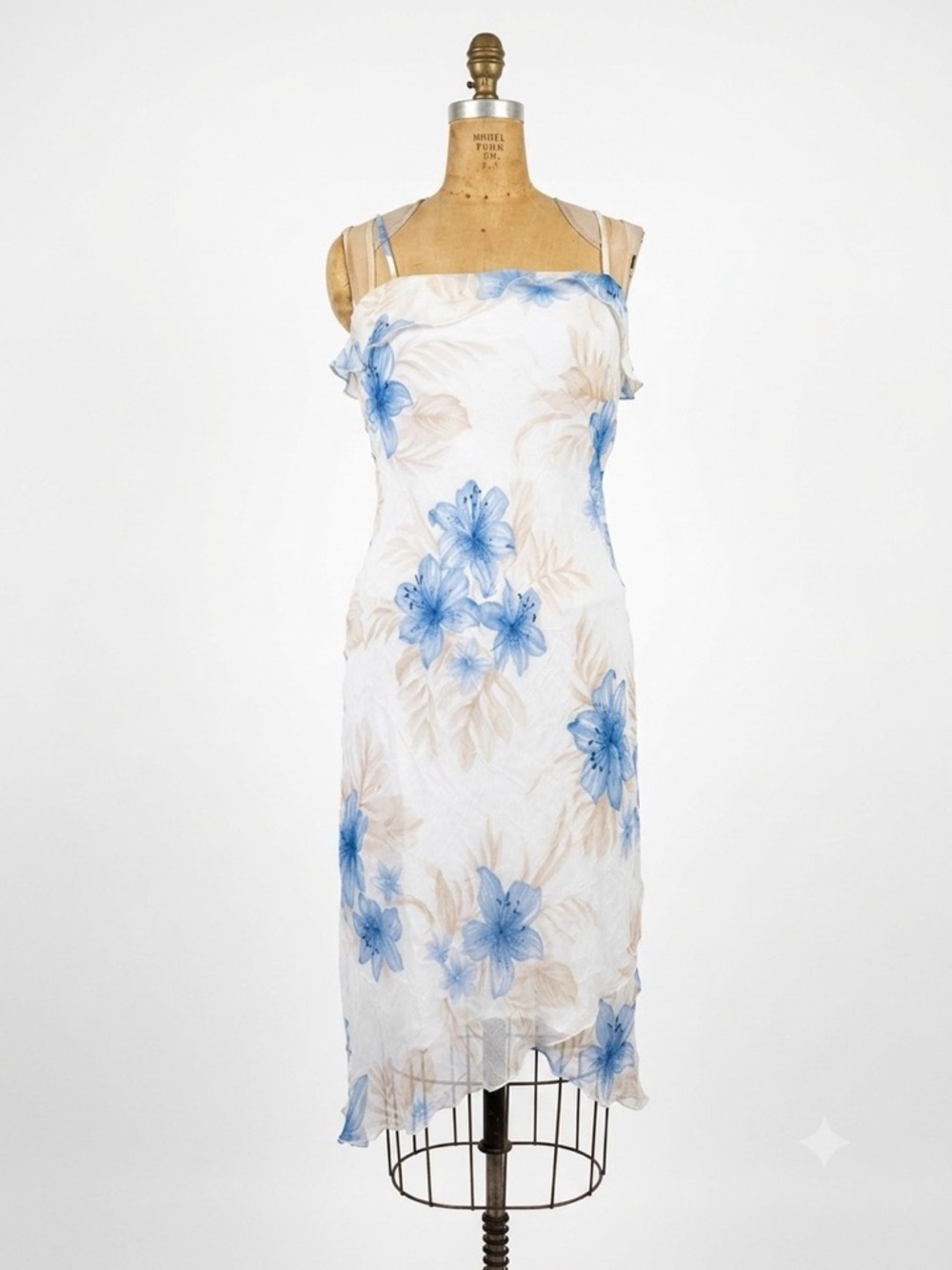 Vtg Y2K Dead stock Byer California Dress Sz S Blue White Sz 7 Small Floral Fairy